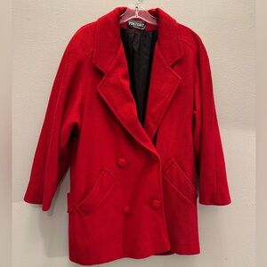 Portrait 100% Wool Red Coat Women’s Medium | Double Breasted Winter Peacoat